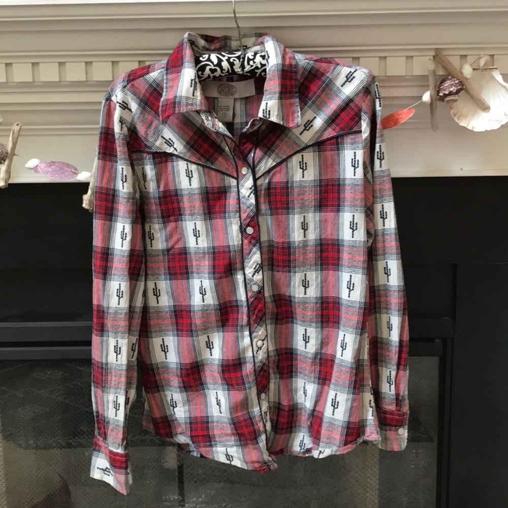 Button up cacti embroidered plaid